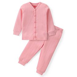 Babyhug Full Sleeves Solid Front Open Vest & Leggings Set - Pink