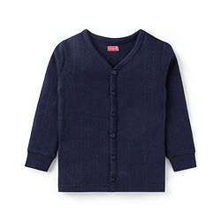 Babyhug Full Sleeves Solid Color Front Open Thermal Vest & Legging Set - Navy Blue