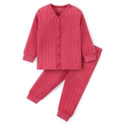 Babyhug Full Sleeves Front Open Thermal Wear Set - Coral