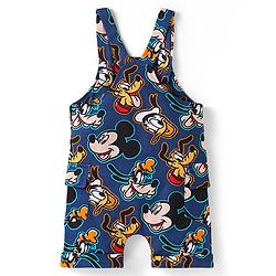 Babyhug Disney Cotton Knit Half Sleeves T-Shirt & Dungaree with Mickey Mouse Graphics - Navy Blue & Green