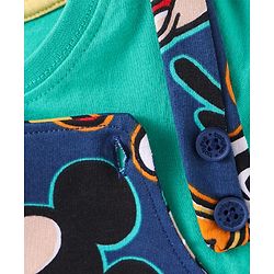 Babyhug Disney Cotton Knit Half Sleeves T-Shirt & Dungaree with Mickey Mouse Graphics - Navy Blue & Green