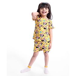 Babyhug Disney Single Jersey Half Sleeves Night Suit Minnie Mouse Print - Yellow