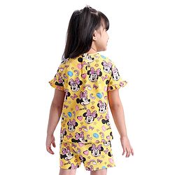 Babyhug Disney Single Jersey Half Sleeves Night Suit Minnie Mouse Print - Yellow