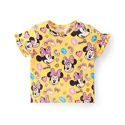 Babyhug Disney Single Jersey Half Sleeves Night Suit Minnie Mouse Print - Yellow