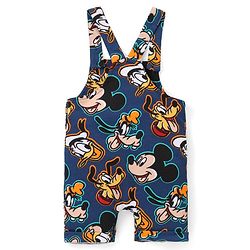Babyhug Disney Cotton Knit Dungarees with Half Sleeves T-Shirt Mickey Mouse Print - Blue