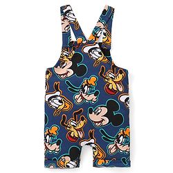 Babyhug Disney Cotton Knit Dungarees with Half Sleeves T-Shirt Mickey Mouse Print - Blue