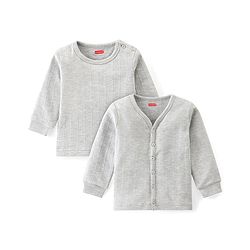 Babyhug Full Sleeves Thermal Front Open & Pullover Thermal Vest Solid Colour Pack Of 2 - Light Grey