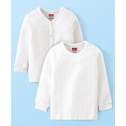 Babyhug Full Sleeves Thermal Front Open & Pullover Thermal Vest Solid Colour Pack Of 2 - Offwhite