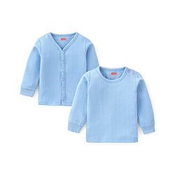 Babyhug Full Sleeves Pullover & Front Open Thermal Vests Pack of 2 - Sky Blue