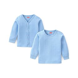 Babyhug Full Sleeves Pullover & Front Open Thermal Vests Pack of 2 - Sky Blue