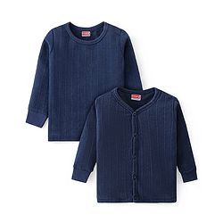 Babyhug Pullover Full Sleeve Solid Colour Thermal Vests Pack of 2 - Navy