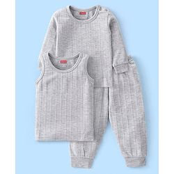 Babyhug Full Sleeves Thermal Vests & Pant Set - Light Grey