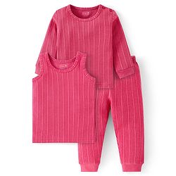 Babyhug Full Sleeve & Sleeveless Solid Thermal Vests & Pant - Coral