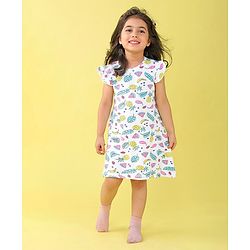 Babyhug Cotton Knit Cap Sleeve Nighty With Fruit Print - White