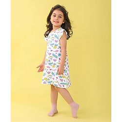 Babyhug Cotton Knit Cap Sleeve Nighty With Fruit Print - White