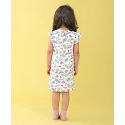 Babyhug Cotton Knit Cap Sleeve Nighty With Fruit Print - White