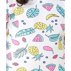 Babyhug Cotton Knit Cap Sleeve Nighty With Fruit Print - White