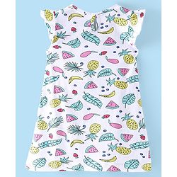 Babyhug Cotton Knit Cap Sleeve Nighty With Fruit Print - White