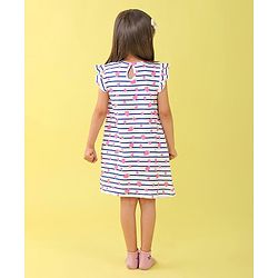 Babyhug Cotton Knit Cap Sleeve Nighty With Strawberry Print - White