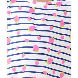 Babyhug Cotton Knit Cap Sleeve Nighty With Strawberry Print - White