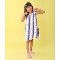 Babyhug Cotton Knit Cap Sleeve Nighty With Strawberry Print - White