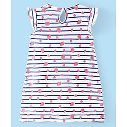 Babyhug Cotton Knit Cap Sleeve Nighty With Strawberry Print - White