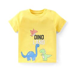 Babyhug Single Jersey Knit Half Sleeves Dino Printed Night Suit - Yellow