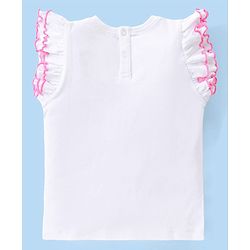 Babyhug Disney Cotton Knit Frill Sleeves T-Shirt with Minnie Mouse Graphics Print and Glitter Graphics - White