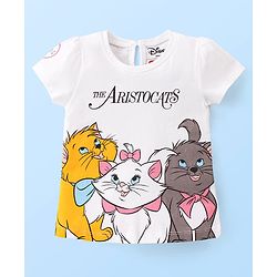 Babyhug Disney Cotton Knit Half Sleeves Top with Marie Graphics- White