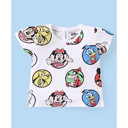 Babyhug Disney Cotton Knit Half Sleeves T-Shirt With Minnie Mouse Family Print - White