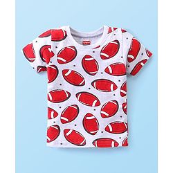 Babyhug Cotton Knit Half Sleeves Night Suit Rugby Ball Print - Grey