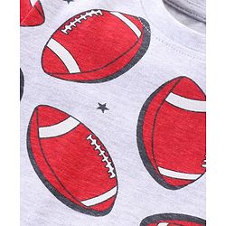 Babyhug Cotton Knit Half Sleeves Night Suit Rugby Ball Print - Grey
