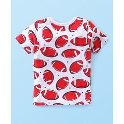 Babyhug Cotton Knit Half Sleeves Night Suit Rugby Ball Print - Grey