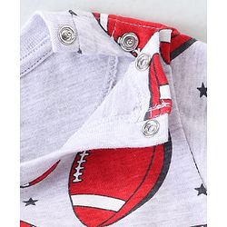 Babyhug Cotton Knit Half Sleeves Night Suit Rugby Ball Print - Grey