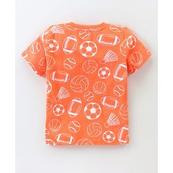 Babyhug Cotton Knit Half Sleeves Night Suit Football Print - Orange