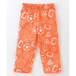 Babyhug Cotton Knit Half Sleeves Night Suit Football Print - Orange