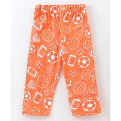 Babyhug Cotton Knit Half Sleeves Night Suit Football Print - Orange