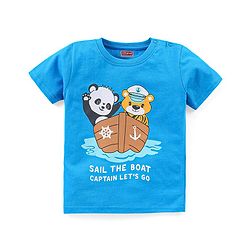 Babyhug Single Jersey Knit Half Sleeves Night Suit Animal Print - Blue