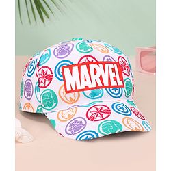 Babyhug Marvel Cotton Summer Cap With Avengers  Print - Bright White