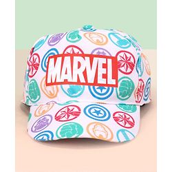 Babyhug Marvel Cotton Summer Cap With Avengers  Print - Bright White