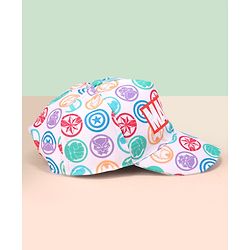 Babyhug Marvel Cotton Summer Cap With Avengers  Print - Bright White