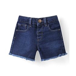 Babyhug Single Jersey Knit Frill Sleeves Top With Floral Print & Denim Shorts Set - White  & Blue