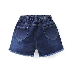 Babyhug Single Jersey Knit Frill Sleeves Top With Floral Print & Denim Shorts Set - White  & Blue