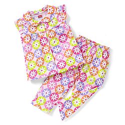 Babyhug Single Jersey Half Sleeves Night Suit Floral Print - Multicolour