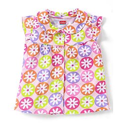 Babyhug Single Jersey Half Sleeves Night Suit Floral Print - Multicolour