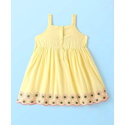 Babyhug Cambric Woven Sleeveless Frock Floral Embroidery - Yellow