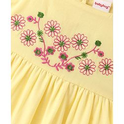 Babyhug Cambric Woven Sleeveless Frock Floral Embroidery - Yellow