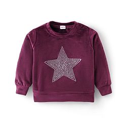 Babyhug Velour Woven Full Sleeves  Winter Wear Suit with Sequin Star Detailing - Wine