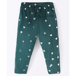 Babyhug Velour Knit Full Length Fleece & Woollen Pant with Hearts Print - Teal Blue
