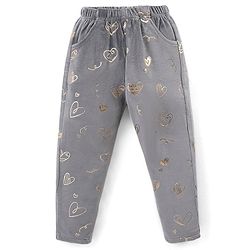 Babyhug Velour Knit Full Length Fleece & Woollen Pant with Hearts Print - Teal Blue